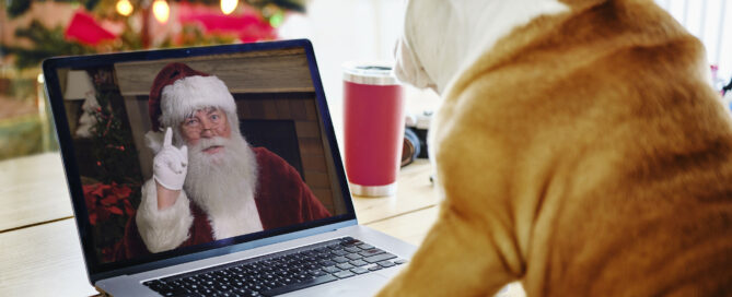 Dog looking at Santa on a PC